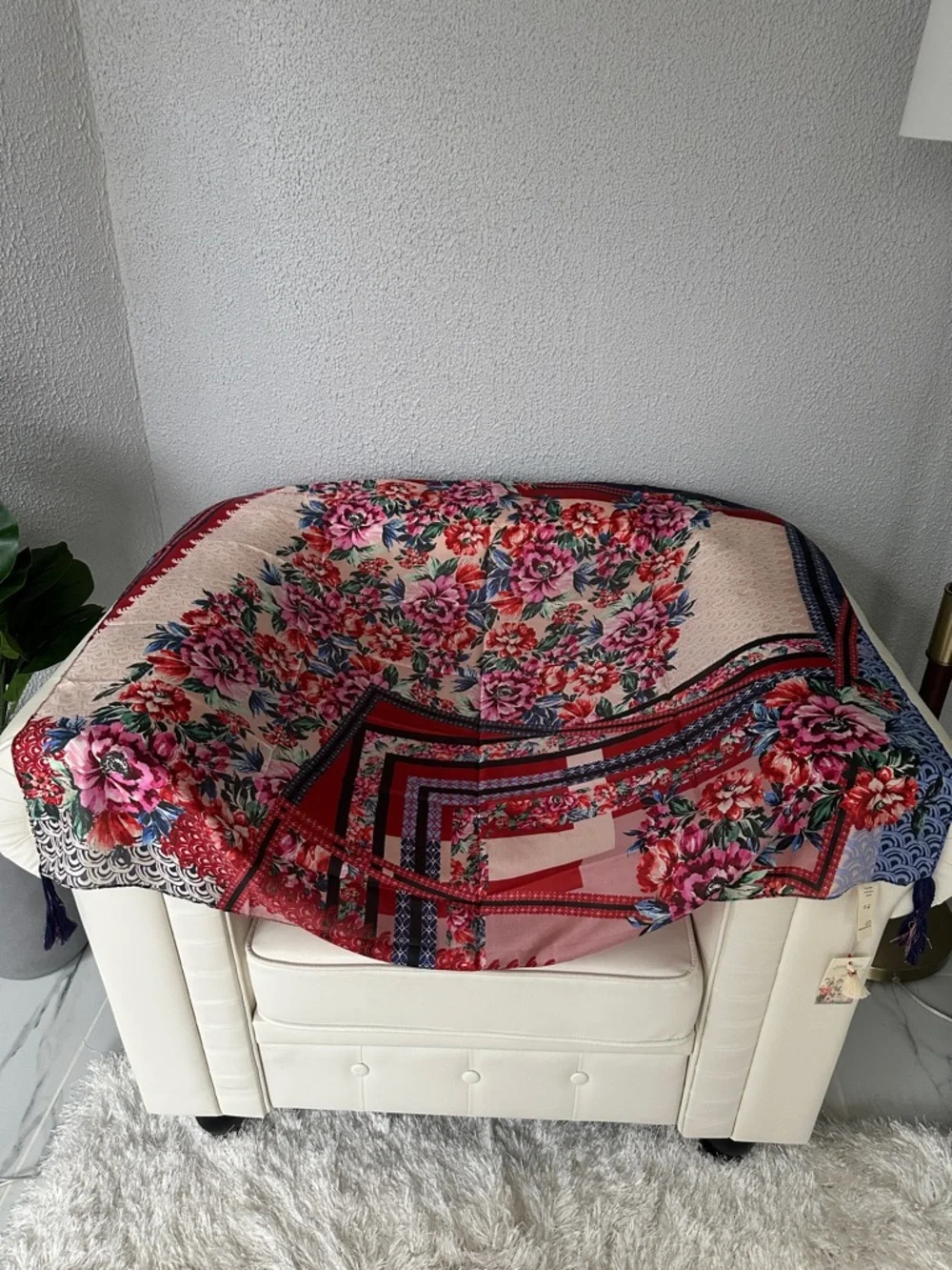 Johnny Was Pink Red Floral Silk Scarf